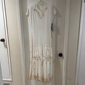 White Embellished Maxi Sundress with Flutter Sleeves